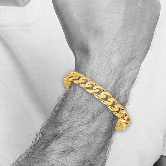 Men's 14k Yellow Gold 11mm Fancy Solid Curb Chain Bracelet, 8.25 Inch - Picture 4 of 5